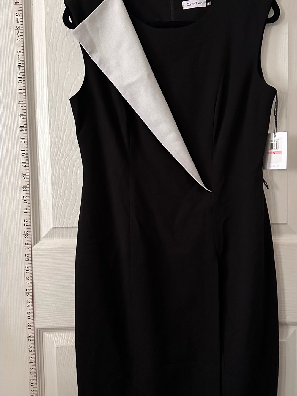 Calvin Klein Black Sheath Dress with White Lapel Accent